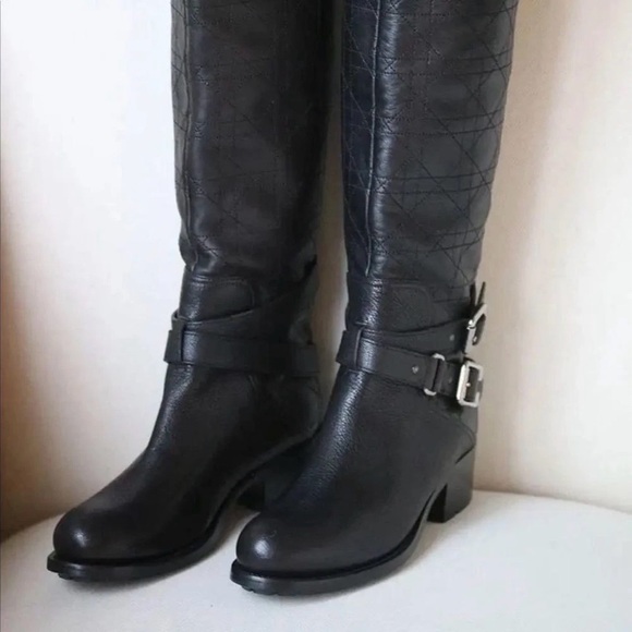 Christian Dior Over the Knee Black Leather Boots Size 37.5 - Picture 1 of 12